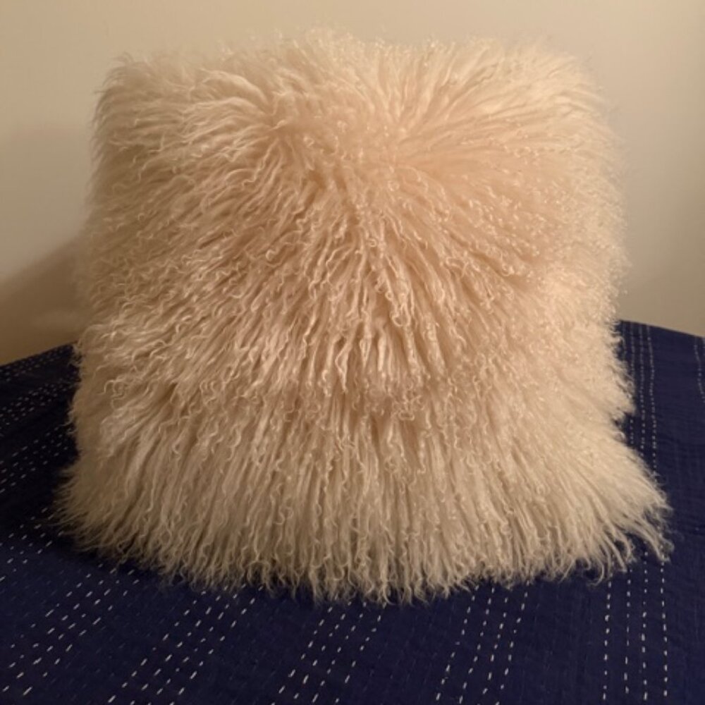 Vintage Jonthan Adler White Mongolian Fur Pillow